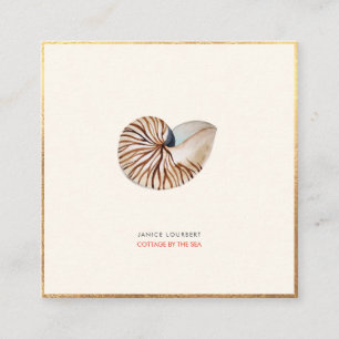 PixDezines SEASHELLS, NAUTILUS, FAUX GOLD FOIL Square Business Card