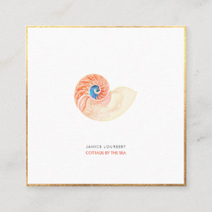PixDezines SEASHELLS, NAUTILUS, FAUX GOLD FOIL Square Business Card