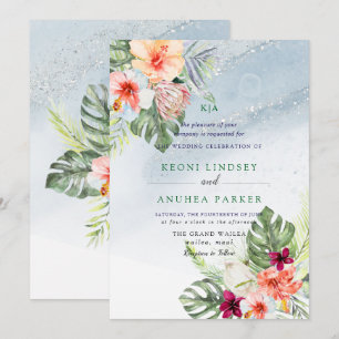 PixDezines Shorline Tropical Paradise Botanical  Invitation