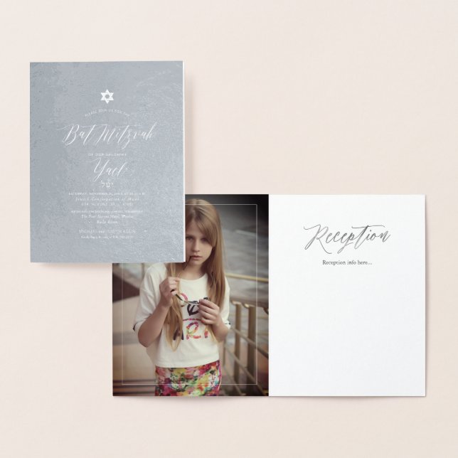 PixDezines Silver Bat Mitzvah Calligraphy Font Foil Card (Display)