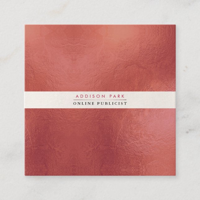 PixDezines Simple Elegant, Pearly White+Gold Rust Square Business Card (Front)