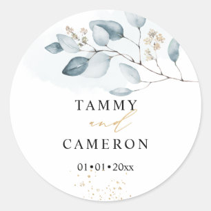 PixDezines Simple Watercolor Blue Gum Eucalyptus Classic Round Sticker