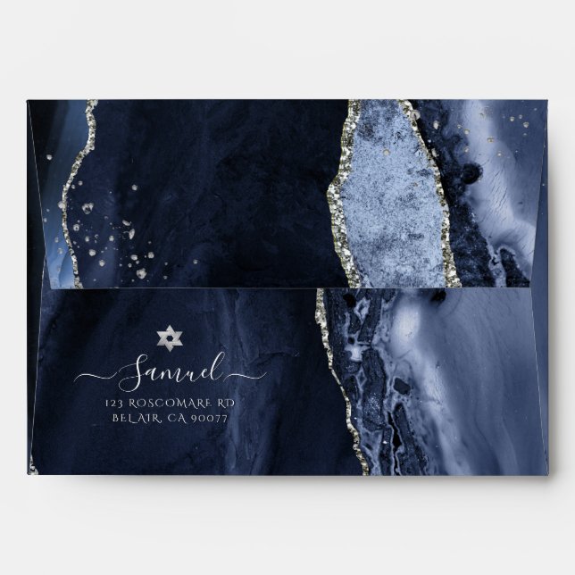PixDezines Slate  Blue Watercolor Agate Envelope (Back (Top Flap))
