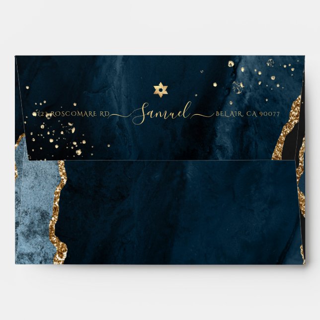 PixDezines Slate  Blue Watercolor Agate Envelope (Back (Top Flap))