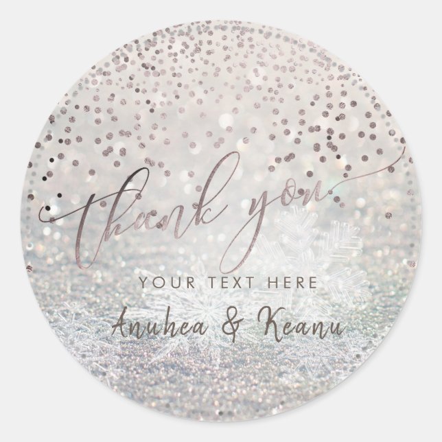 PixDezines Snow Bokeh+Confetti Thank You Classic Round Sticker (Front)
