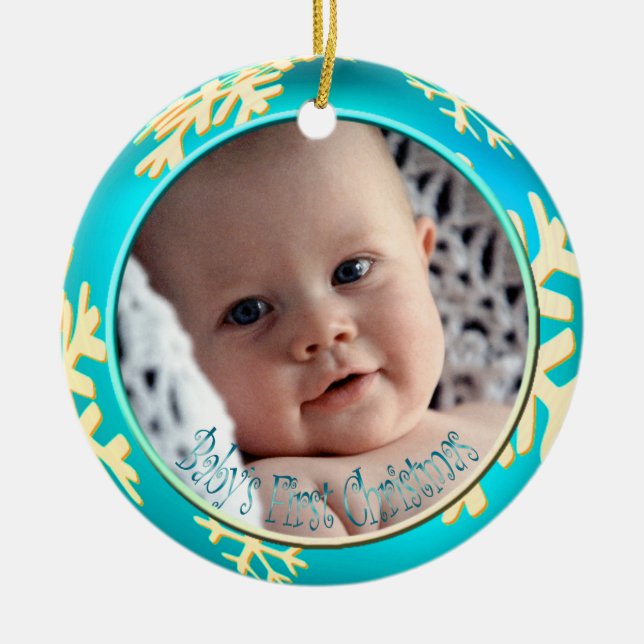 PixDezines Snowflakes Baby's First Christmas Ceramic Tree Decoration (Front)
