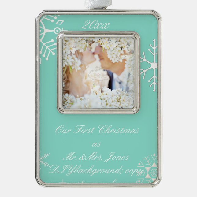 PixDezines Snowflakes Mr Mrs Christmas/DIY colour Silver Plated Framed Ornament (Front)