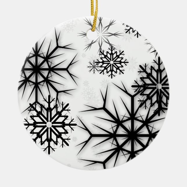 PixDezines Snowflakes White + Black Ceramic Tree Decoration (Front)