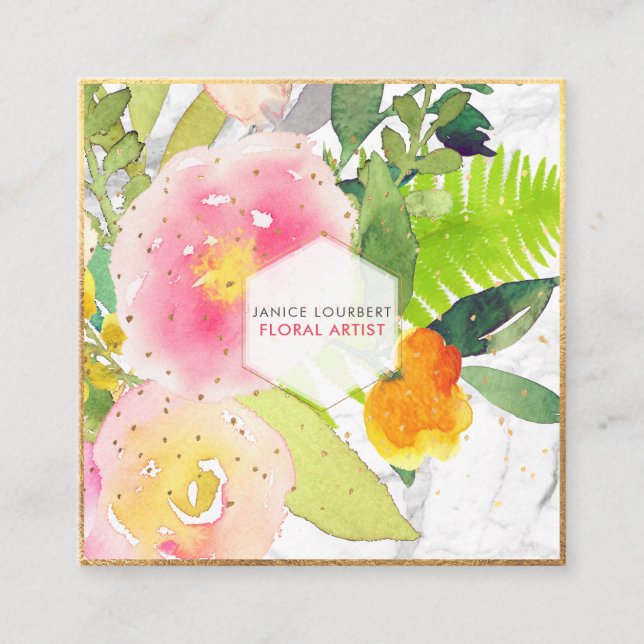 PixDezines SPRING BOUQUET/WATERCOLOR/FLORAL Square Business Card (Front)
