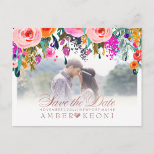 PixDezines Spring Floral Save the Date/Rose Gold Announcement Postcard
