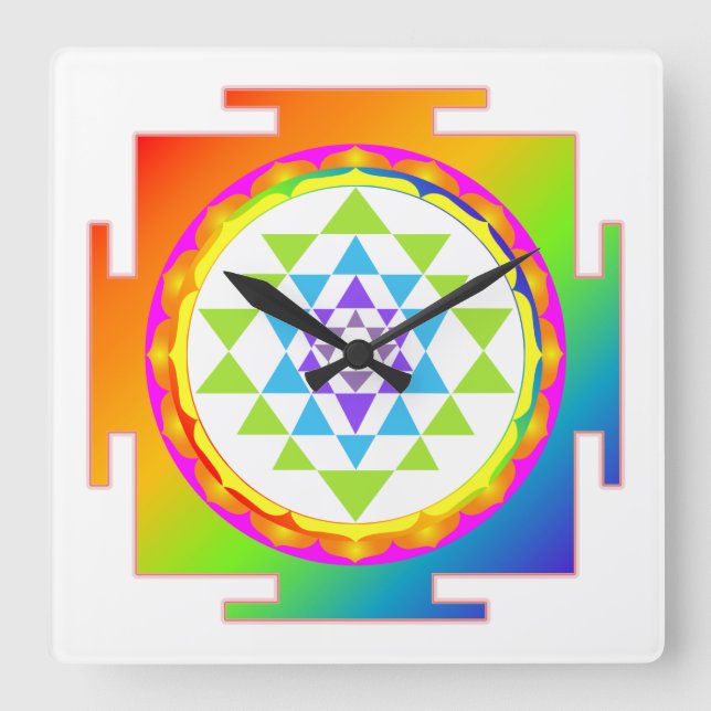 PixDezines Sri Yantra/Chakra/Rainbow Square Wall Clock (Front)