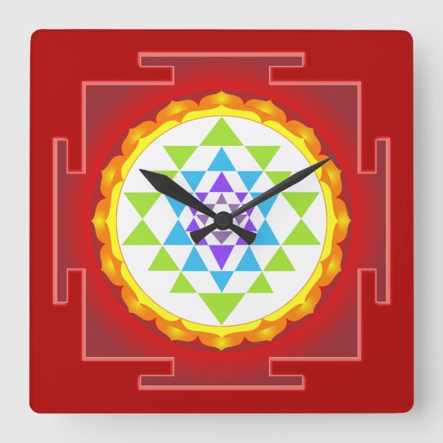 PixDezines Sri Yantra/Chakra Square Wall Clock (Front)