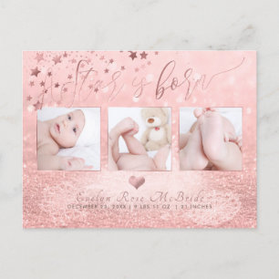 PixDezines Star is Born, Rose Gold Snow Bokeh Announcement Postcard