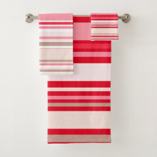 PixDezines Strawberry+Cream Adjustable Stripes Bath Towel Set