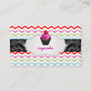 PixDezines strawberry swirls cupcake+chevron Business Card