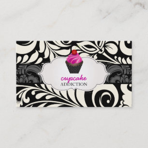 PixDezines strawberry swirls cupcake+damask Business Card
