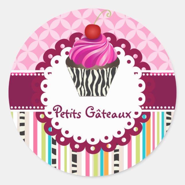 PixDezines strawberry swirls cupcake/DIY colour Classic Round Sticker (Front)