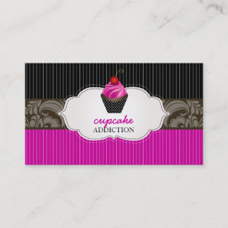 PixDezines strawberry swirls cupcake+pinstripes Business Card