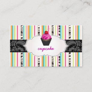 PixDezines strawberry swirls cupcake+stripes Business Card