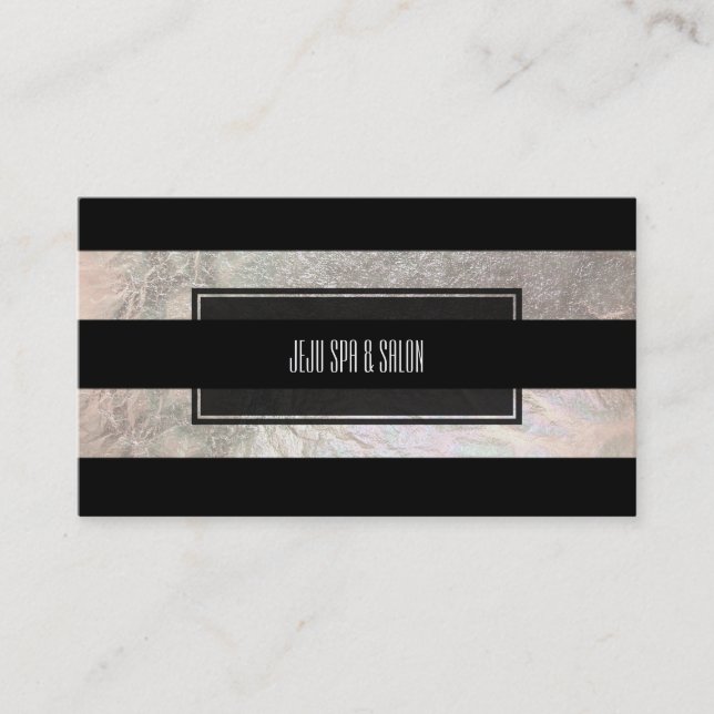 PixDezines stripes/black/faux silver Business Card (Front)