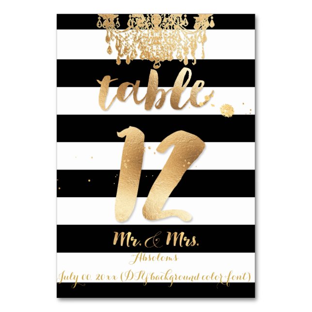 PixDezines Stripes/Chandelier/Faux Gold/Table 12 Table Number (Front)