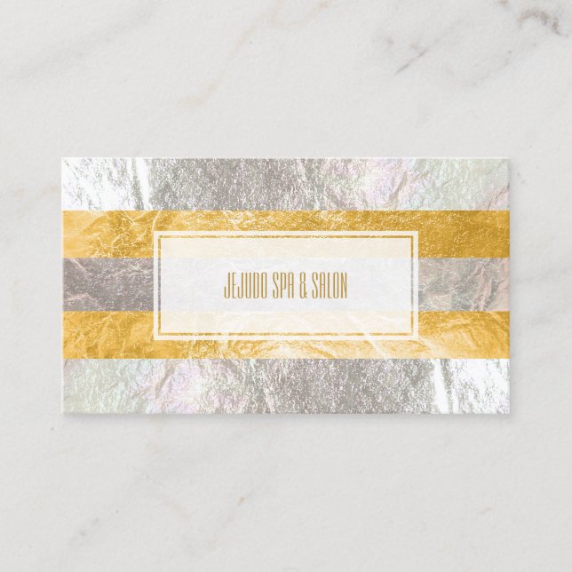 PixDezines stripes/faux silver foil/gold Business Card (Front)