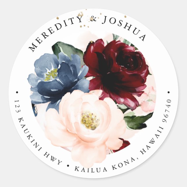 PixDezines Sublime Dusty Blue Blush Burgundy Classic Round Sticker (Front)