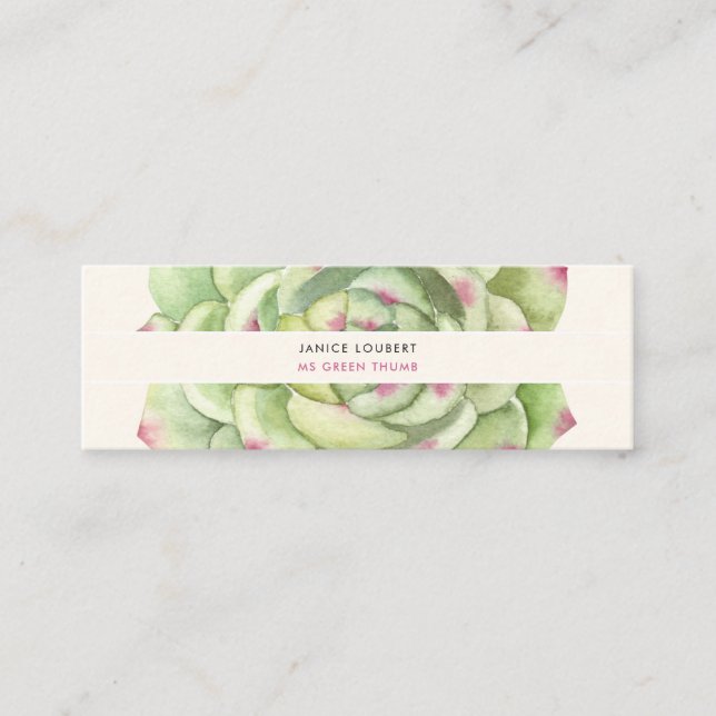 PixDezines Succulent Watercolor, Desert Rose Mini Business Card (Front)