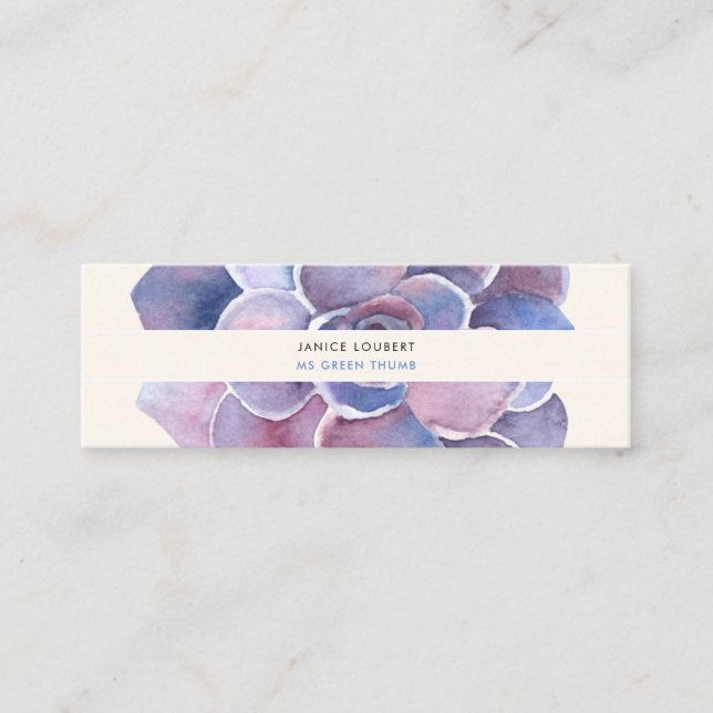 PixDezines Succulent Watercolor, PurpleDesert Rose Mini Business Card (Front)