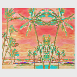 PixDezines Sunset Hawaiian Beach/Coral/Teal Wrapping Paper