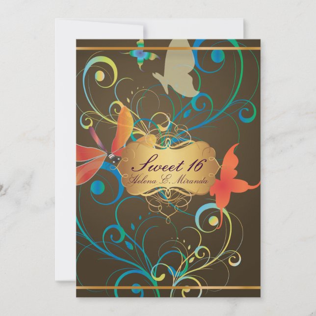PixDezines Sweet 16/Butterfiles/Swirls/Dragonflies Invitation (Front)