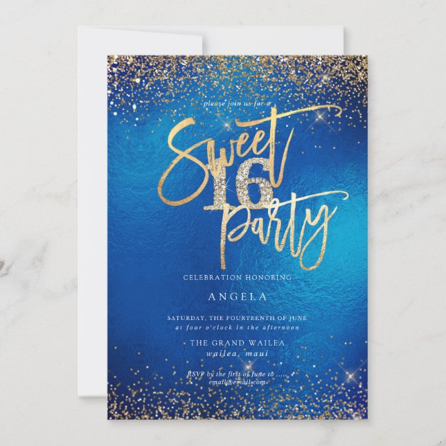 PixDezines Sweet 16 Diamond Glitter Blue Invitation (Front)