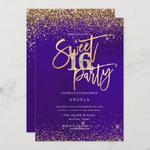 PixDezines Sweet 16 Diamond Gold Glitters Purple  Invitation