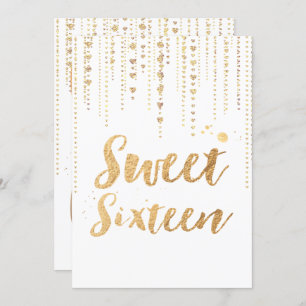 PixDezines sweet 16, Golden Hearts Strings Glitter Invitation