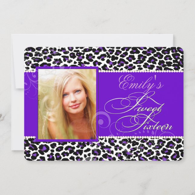 PixDezines sweet 16/purple leopard Invitation (Front)