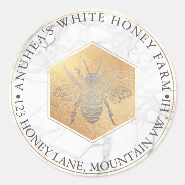 PixDezines Sweet Honeycomb, Silver Bee Classic Round Sticker (Front)