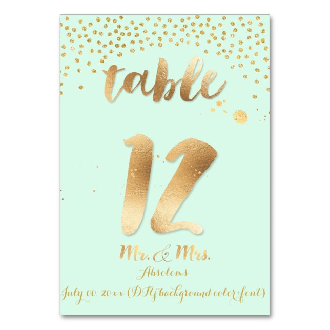 PixDezines table 12/gold sprinkles/DIY colour/mint Table Number (Front)
