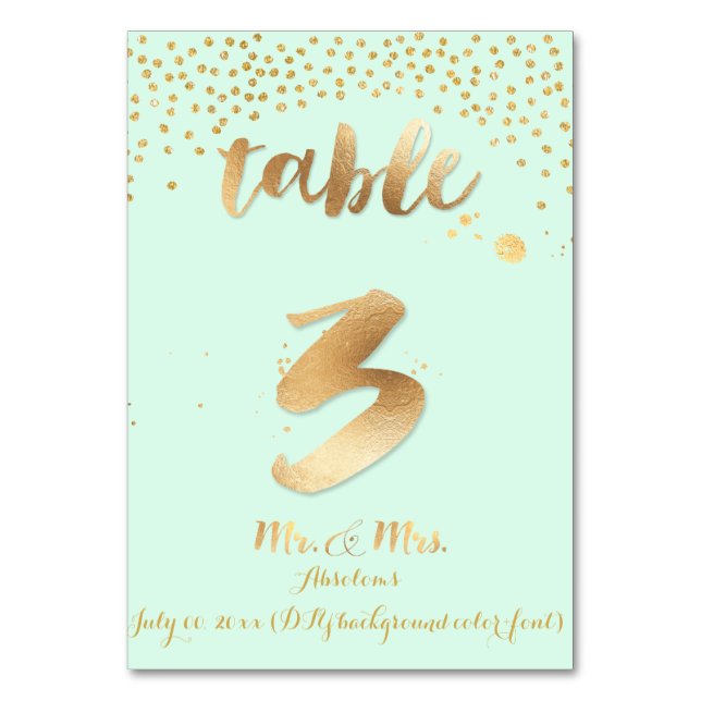 PixDezines table 3/gold sprinkles/DIY colour/mint Table Number (Front)