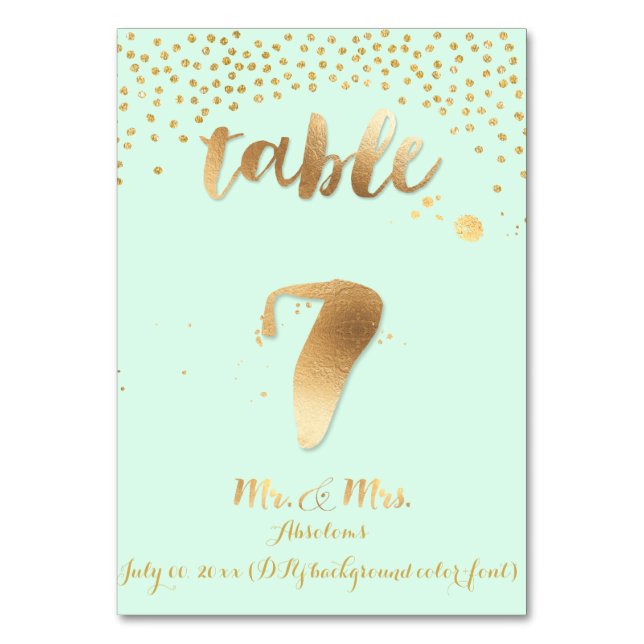 PixDezines table 7/gold sprinkles/DIY colour/mint Table Number (Front)