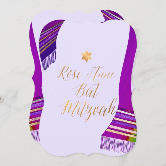 PixDezines Tallit/Magenta/Purple/Bat Mitzvah Invitation (Front/Back)