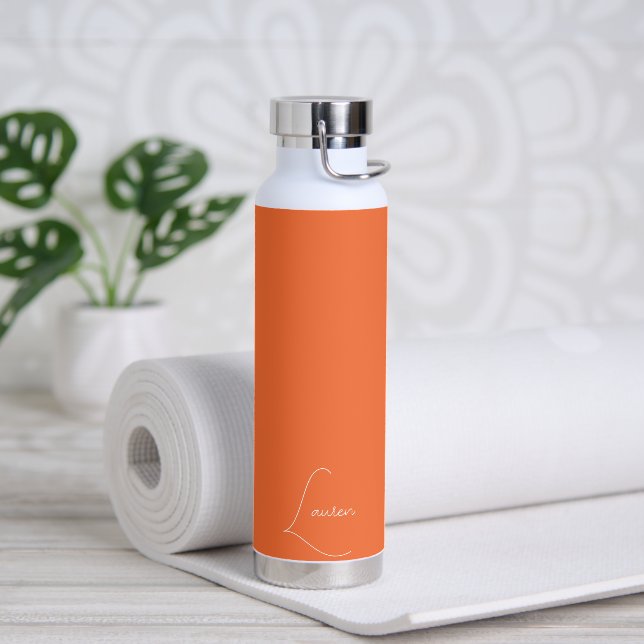 PixDezines Tangerine Orange DIY Colour Monogram Water Bottle (Yoga)