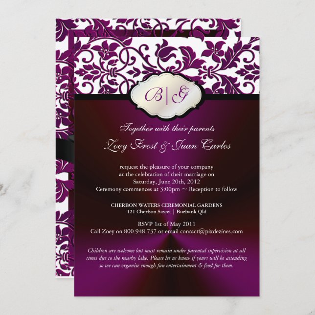 PixDezines Tanza Damask/DIY background colour Invitation (Front/Back)
