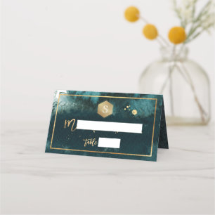 PixDezines Teal Green Watercolor Bar Mitzvah Place Card