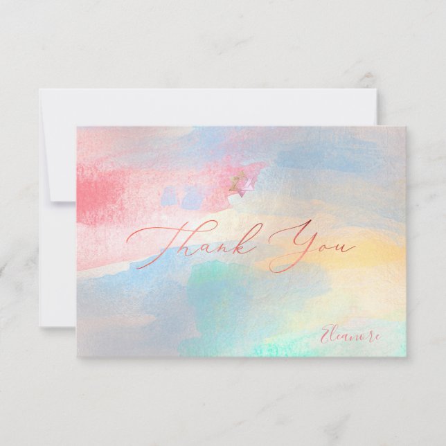 PixDezines THANK YOU Mitzvah Brushed Watercolor RSVP Card (Front)