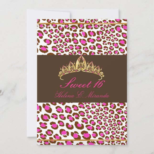 PixDezines Tiara+Leopard Sweet 16/pink chocolate Invitation (Front)
