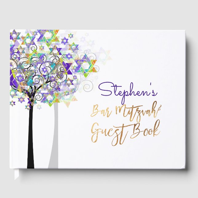PixDezines Tree of Life Bar Mitzvah/Purple Guest Book (Front)