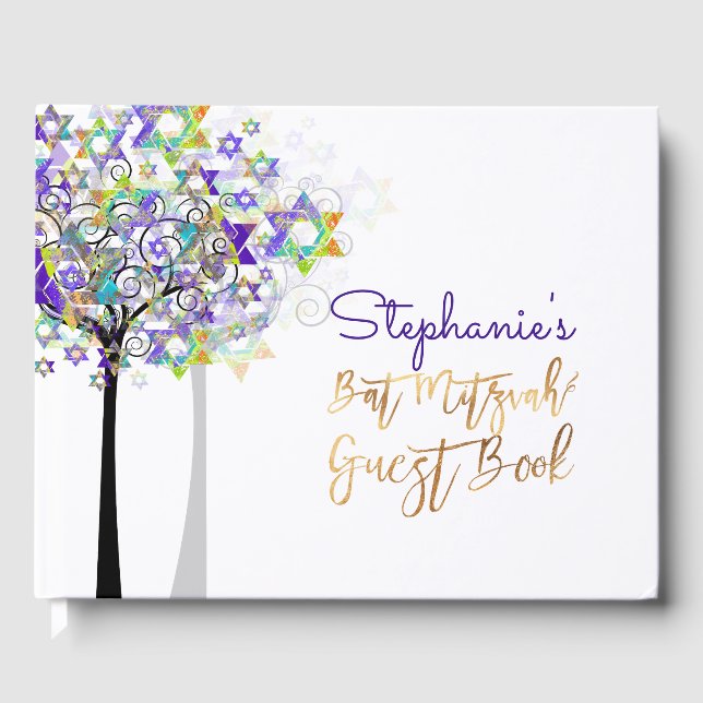 PixDezines Tree of Life Bat Mitzvah/Purple Guest Book (Front)