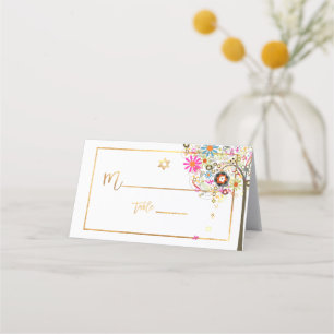 PixDezines Tree of LIfe+Floral+Faux Gold Place Card