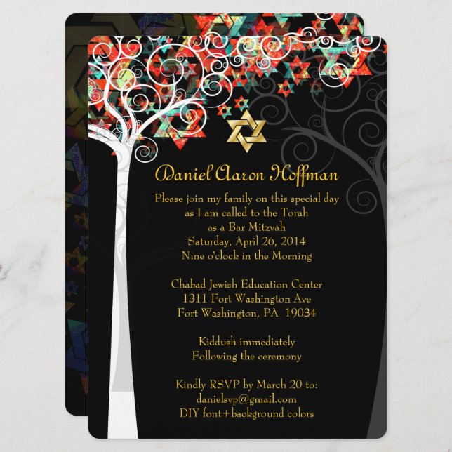 PixDezines tree of life mitzvah/DIY background Invitation (Front/Back)