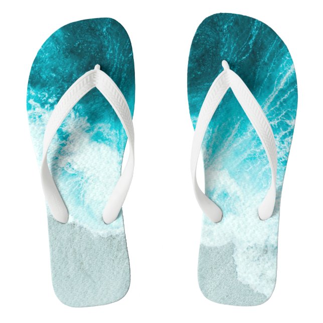 PixDezines tropical beach shoreline waves Jandals (Footbed)